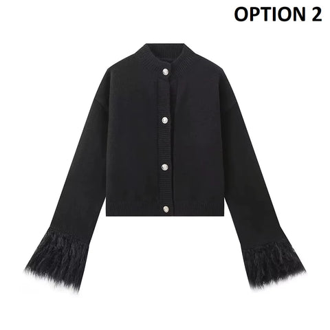 New Fashion A Line Splicing Feather Sweater Cardigan CODE: KAR4307