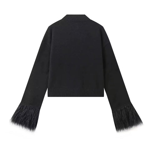 New Fashion A Line Splicing Feather Sweater Cardigan CODE: KAR4307