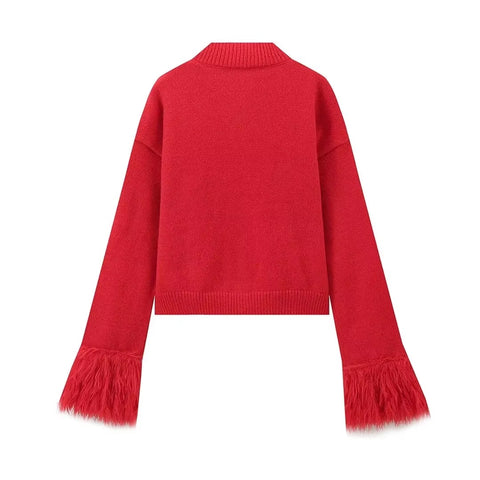 New Fashion A Line Splicing Feather Sweater Cardigan CODE: KAR4307