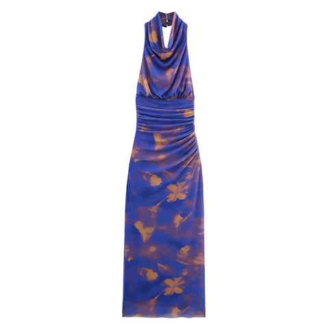 New fashion pleated backless printed halter neck dress CODE: KAR4312