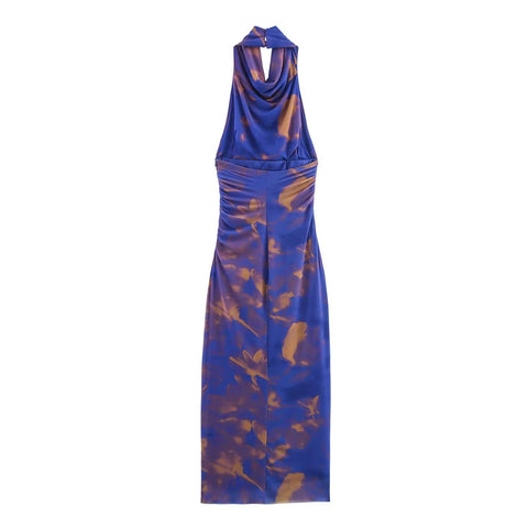 New fashion pleated backless printed halter neck dress CODE: KAR4312