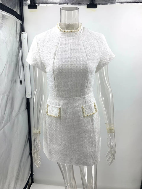 Neck Short Sleeve High Waist Mini Party Dress CODE: KAR4318