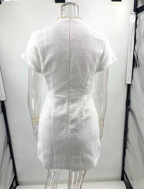 Neck Short Sleeve High Waist Mini Party Dress CODE: KAR4318