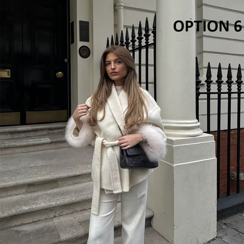 New Fashion Elegant Lapel Faux Fur Cuffed Sleeve Jacket CODE: KAR4333