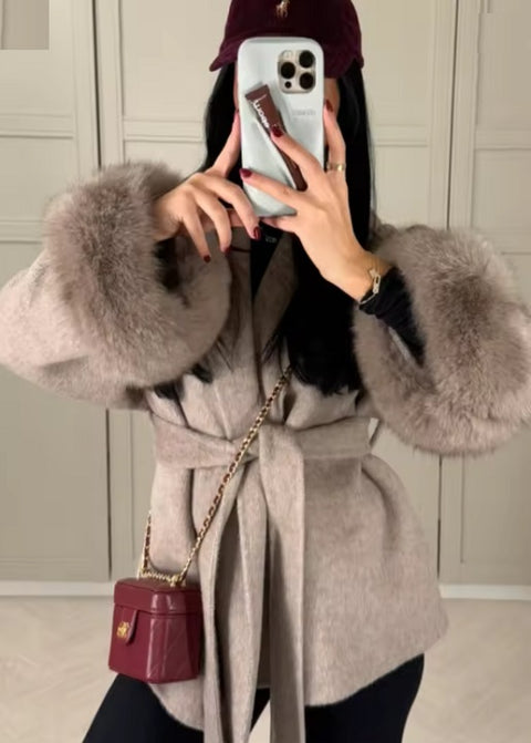 New Fashion Elegant Lapel Faux Fur Cuffed Sleeve Jacket CODE: KAR4333