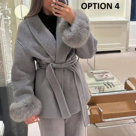 New Fashion Elegant Lapel Faux Fur Cuffed Sleeve Jacket CODE: KAR4333