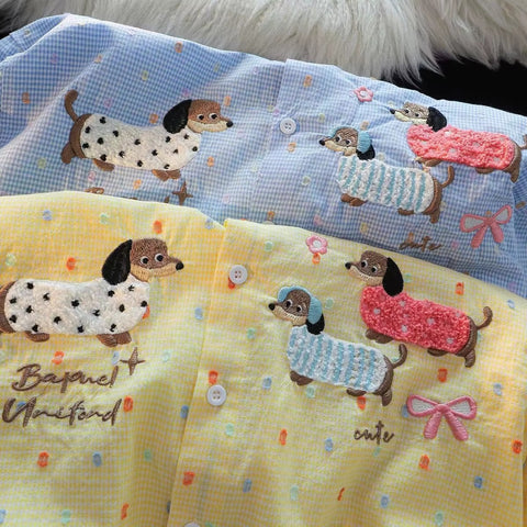 New Long Sleeve Polo Collar Embroidered Sausage Dog Shirt CODE: KAR4340