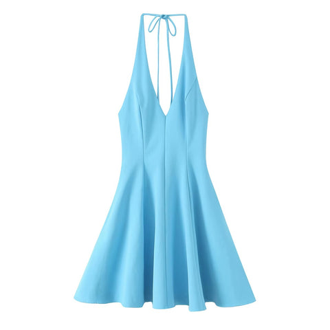 New Casual simple temperament slim halter V-neck short dress CODE: KAR4355