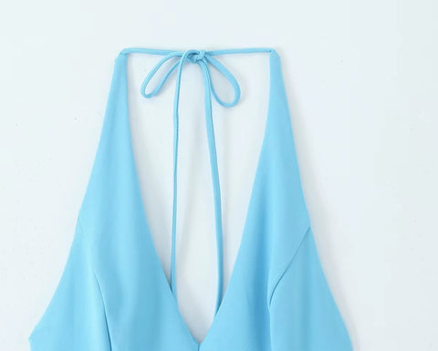 New Casual simple temperament slim halter V-neck short dress CODE: KAR4355