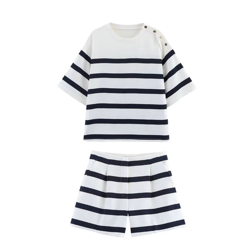 New O-Neck Short Sleeve Buttons Top Straight Loose Shorts Set CODE: KAR4357