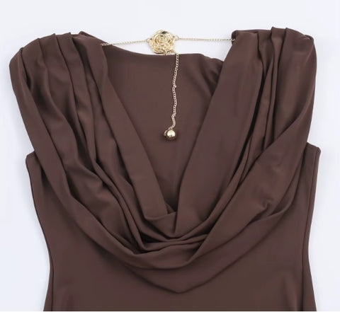 New Style Sleeveless Draped Neckline Pleated Midi Long Dress CODE: KAR4366