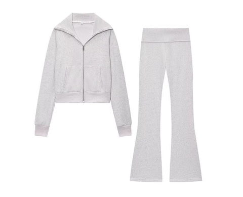 New Turn-Down Collar Long Sleeves Pocket Zipper Short Coat+ Long Pant Set CODE: KAR4368