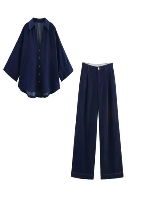 New V Forest Shirt and High Waist Wide Pant CODE: KAR4378