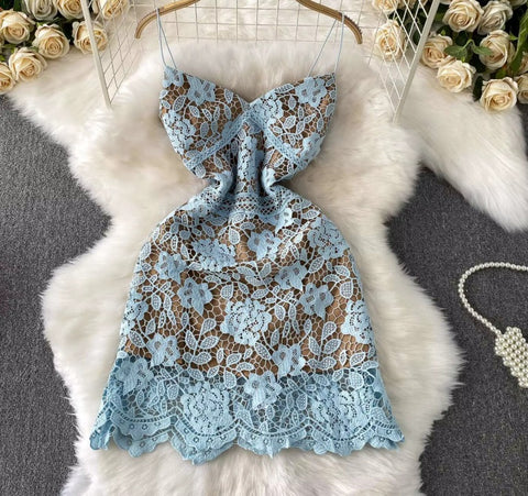 New Sleeveless Embroidery Lace Sling Top And Long Tulle Skirt 2 Piece Set CODE: KAR4380