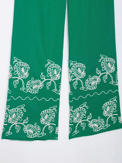 New Fashion Cross-Border Retro Embroidery Bubble Sleeve Top and Pent Set CODE: KAR4384