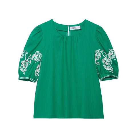 New Fashion Cross-Border Retro Embroidery Bubble Sleeve Top and Pent Set CODE: KAR4384