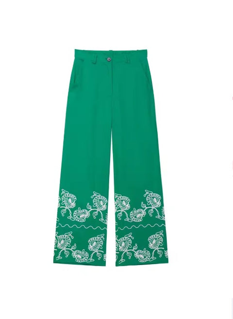 New Fashion Cross-Border Retro Embroidery Bubble Sleeve Top and Pent Set CODE: KAR4384