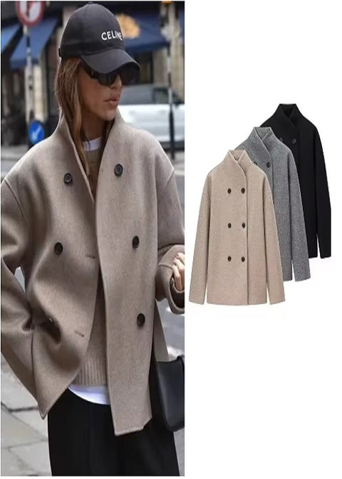 New Fashion Autumn Long Sleeve Stand Collar Woolen Jacket CODE: KAR4385