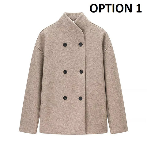 New Fashion Autumn Long Sleeve Stand Collar Woolen Jacket CODE: KAR4385