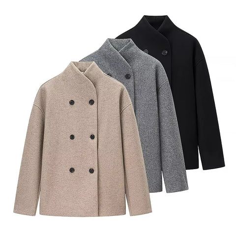 New Fashion Autumn Long Sleeve Stand Collar Woolen Jacket CODE: KAR4385