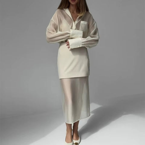 New Fashion Sexy Lace Shirt and  Skirt Two-Piece Set CODE: KAR4395