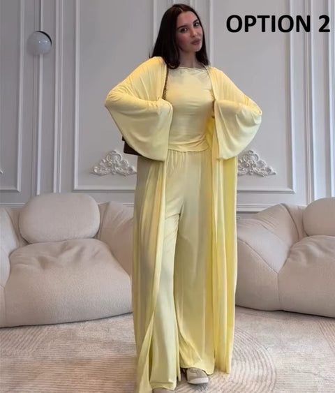 New Long Sleeve T Shirt High Waist Pant Three Piece Set CODE: KAR4396