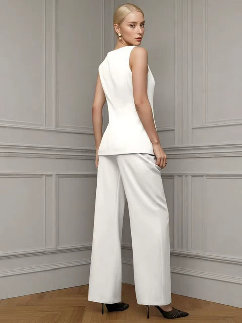 New Fashion Golden Button Vest Top And Long Pants Two-Piece Set CODE: KAR4399