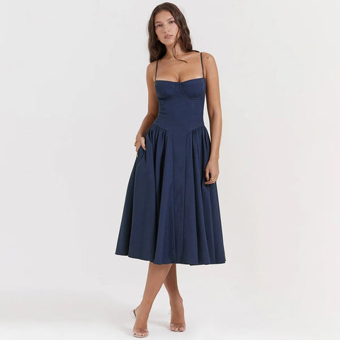 New Fashion Elegant Sleeveless Backless Pleated Dresses CODE: KAR4409