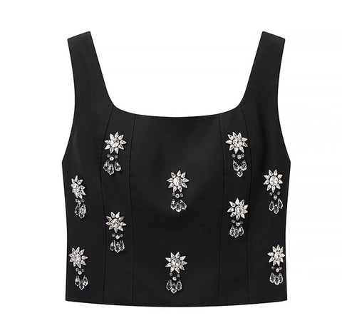 New Sleeveless Square Neck Fashion Diamond Backless Long Skirt Set CODE: KAR4413