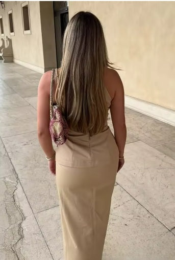 New Cross Design Belted Skirt Full Sleeve Midi Dress CODE: KAR4416