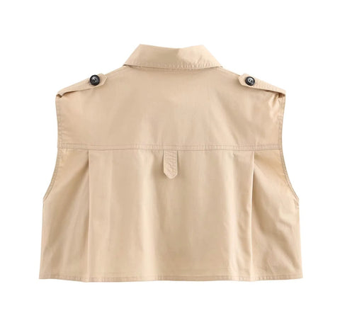 New Lapel Button Sleeveless Short Vest Top+Elegant Slim Zipper Shorts CODE: KAR4420