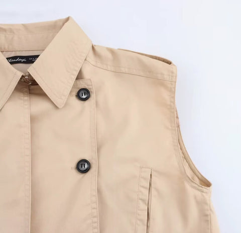 New Lapel Button Sleeveless Short Vest Top+Elegant Slim Zipper Shorts CODE: KAR4420