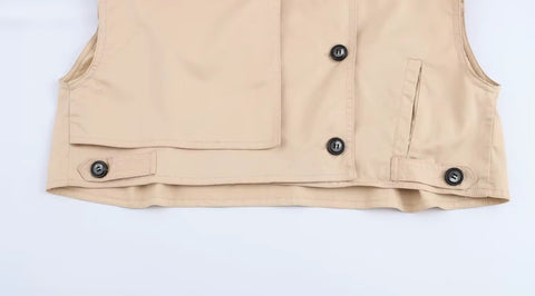 New Lapel Button Sleeveless Short Vest Top+Elegant Slim Zipper Shorts CODE: KAR4420