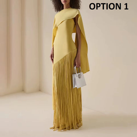 New Fashion One-shoulder Cape Overlay Asymmetrical Prom Dress CODE: KAR4424