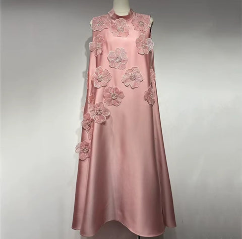 New Stand Collar Sleeveless Loose Spliced Lace Up Dress CODE: KAR4426