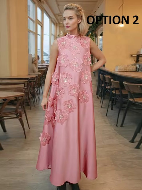 New Stand Collar Sleeveless Loose Spliced Lace Up Dress CODE: KAR4426