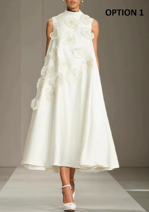 New Stand Collar Sleeveless Loose Spliced Lace Up Dress CODE: KAR4426