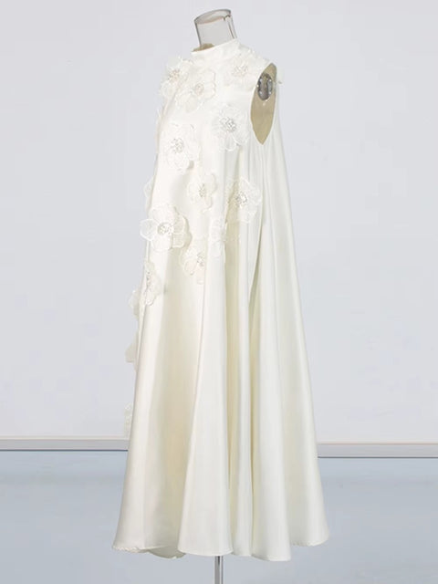 New Stand Collar Sleeveless Loose Spliced Lace Up Dress CODE: KAR4426