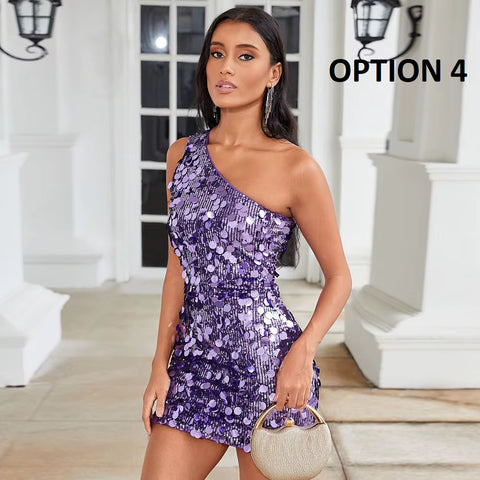 New Fashion Off Shoulder Slant Collar Sequin Vestidos Dresses CODE: KAR4430