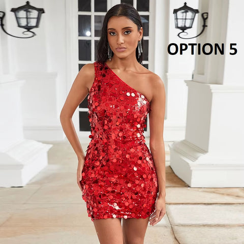 New Fashion Off Shoulder Slant Collar Sequin Vestidos Dresses CODE: KAR4430