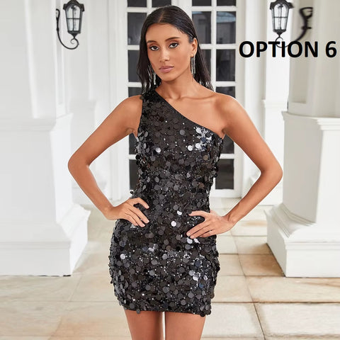 New Fashion Off Shoulder Slant Collar Sequin Vestidos Dresses CODE: KAR4430