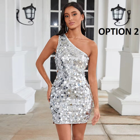 New Fashion Off Shoulder Slant Collar Sequin Vestidos Dresses CODE: KAR4430