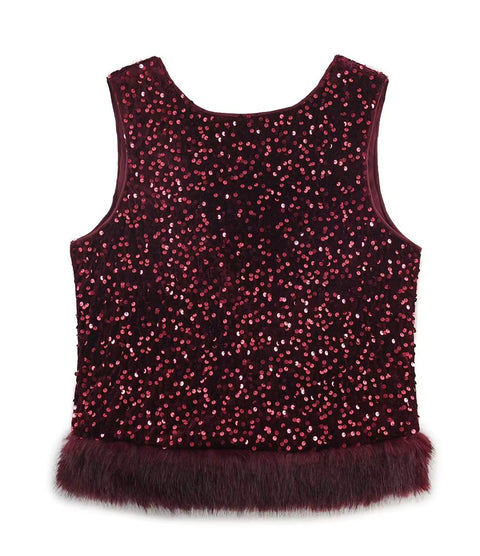 New Sequin Fur Vest Top Party Outfit 2 Piece Set CODE: KAR4438