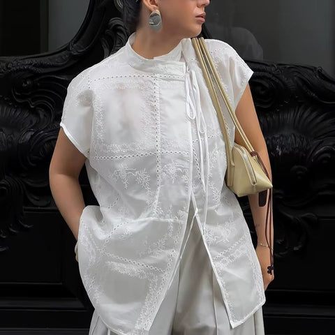 New Fashion Embroidered Hollow Collar SHIRT CODE: KAR4445