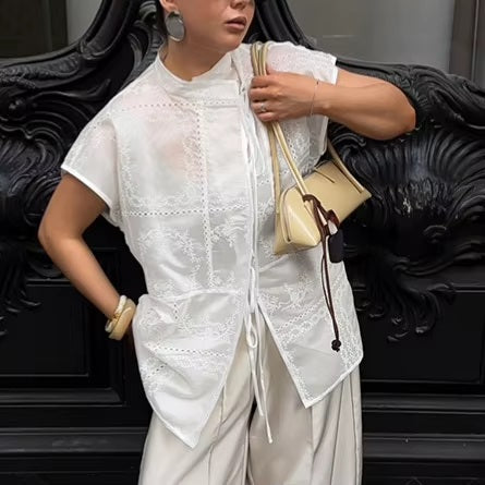 New Fashion Embroidered Hollow Collar SHIRT CODE: KAR4445