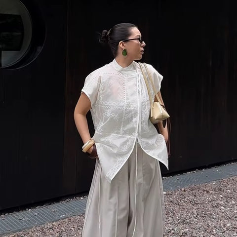 New Fashion Embroidered Hollow Collar SHIRT CODE: KAR4445