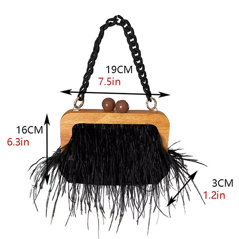 New Fashion Shoulder Underarm Ostrich Hair Wooden Frame Handbag With Chain CODE: KAR4450