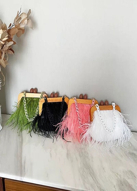New Fashion Shoulder Underarm Ostrich Hair Wooden Frame Handbag With Chain CODE: KAR4450