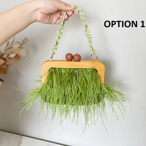 New Fashion Shoulder Underarm Ostrich Hair Wooden Frame Handbag With Chain CODE: KAR4450
