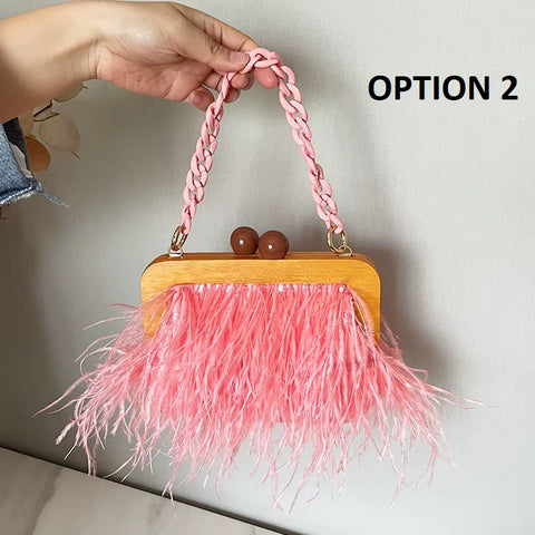 New Fashion Shoulder Underarm Ostrich Hair Wooden Frame Handbag With Chain CODE: KAR4450